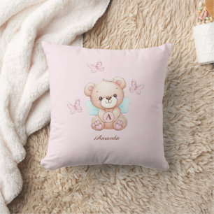 Cute Bear Monogram Name Pink Cushion