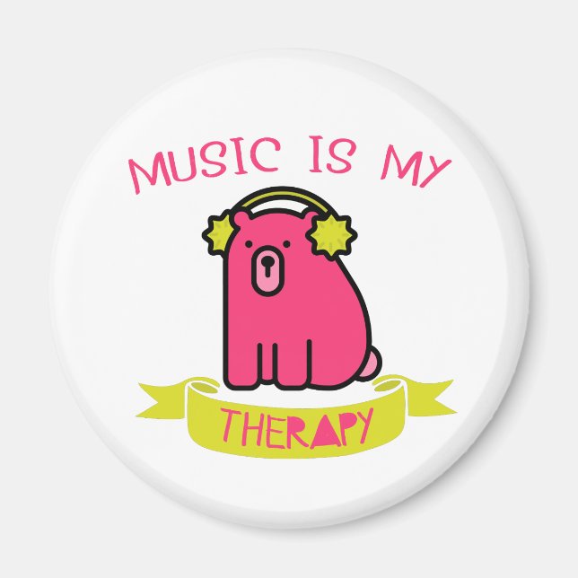 Cute Bear Music is My Therapy Slogan Fridge Magnet (Front)