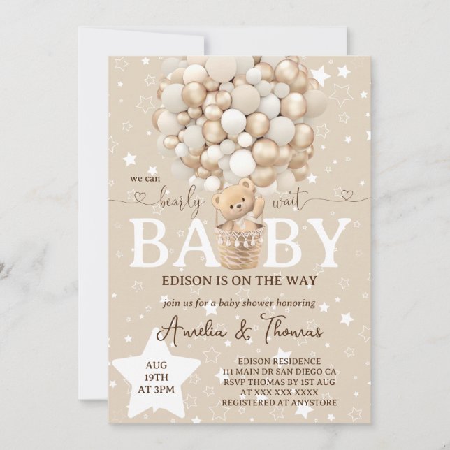 Cute Bear Neutral Baby Shower  Invitation (Front)