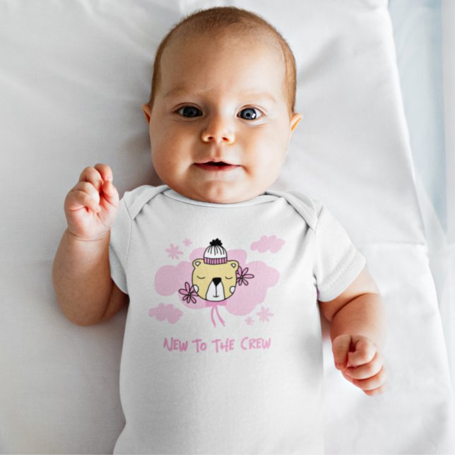 Cute Bear New To The Crew Pink Baby Girl Bodysuit (Creator Uploaded)