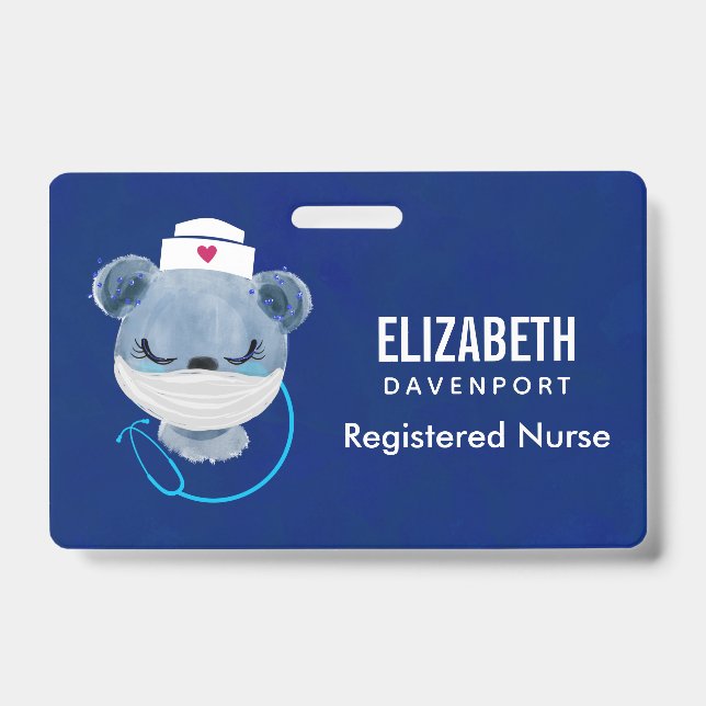 Cute Bear Nurse Wearing a Medical Mask ID Badge (Front)