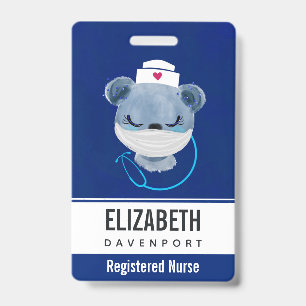 Cute Bear Nurse Wearing a Medical Mask ID Badge