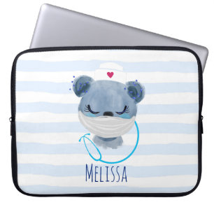 Cute Bear Nurse Wearing a Medical Mask Laptop Sleeve