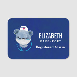Cute Bear Nurse Wearing a Medical Mask Name Tag