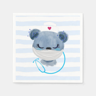 Cute Bear Nurse Wearing a Medical Mask Napkin