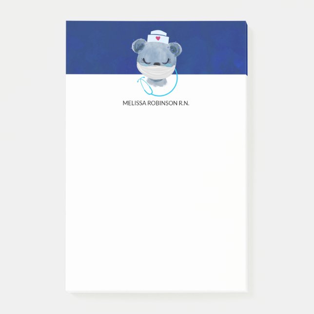 Cute Bear Nurse Wearing a Medical Mask Post-it Notes (Front)