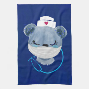 Cute Bear Nurse Wearing a Medical Mask Tea Towel
