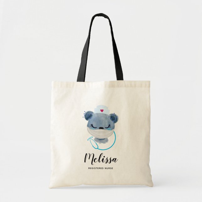 Cute Bear Nurse Wearing a Medical Mask Tote Bag (Front)