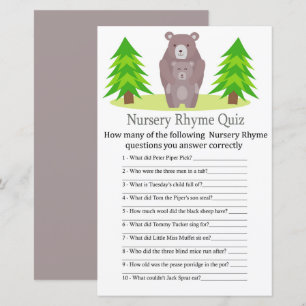Cute Bear Nursery Rhyme Quiz baby shower game