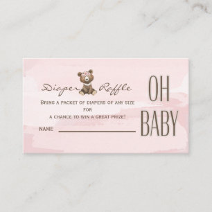 Cute Bear Oh Baby Pink Diaper Raffle Enclosure Car Card