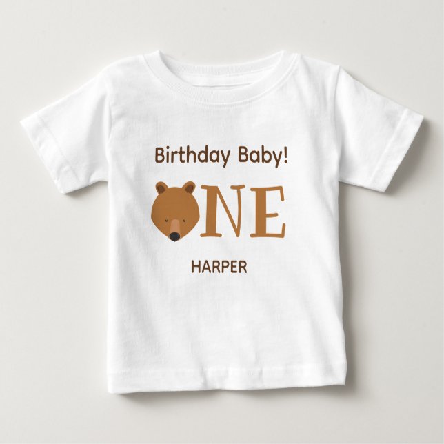Cute Bear One Name 1st Birthday Baby T-Shirt (Front)