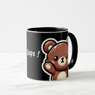 Cute Bear Oops Mug   Funny Kawaii Coffee Cup