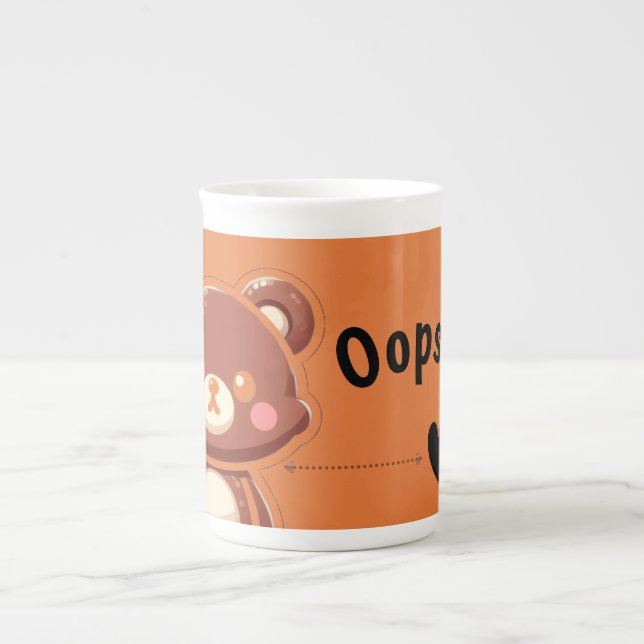 Cute Bear “Oops!” Orange Specialty Mug–Kawaii Bear Bone China Mug (Front)