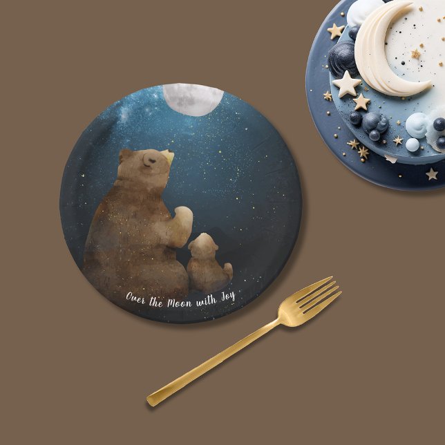 Cute Bear Over The Moon Paper Plate (Creator Uploaded)