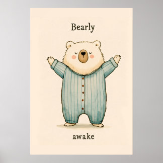 Cute Bear Pajama Nursery Illustration Poster
