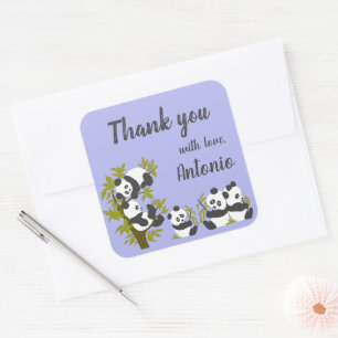 Cute Bear Pandas Party Boy Birthday Gift Thank you Square Sticker