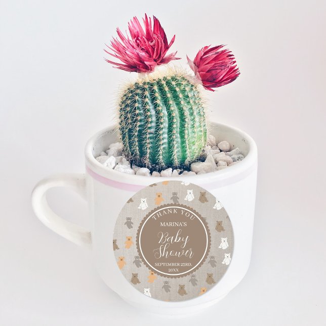 Cute Bear Pattern Baby Shower  Classic Round Sticker (Cute Bear Pattern Baby Shower Classic Round Sticker)