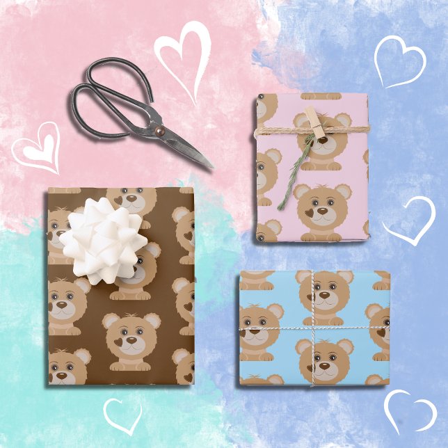 Cute Bear Pattern Baby Shower Wrapping Paper Sheet (Creator Uploaded)