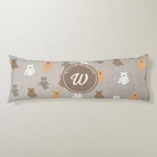 Cute Bear Pattern Initial Monogram Body Cushion