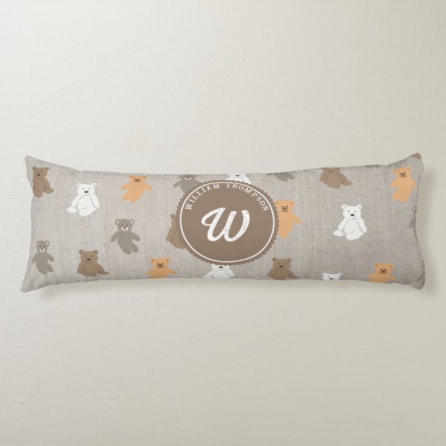 Cute Bear Pattern Initial Monogram Body Cushion (Front)