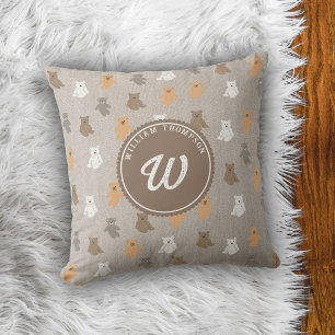 Cute Bear Pattern Initial Monogram Cushion