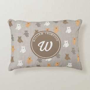 Cute Bear Pattern Initial Monogram Decorative Cushion