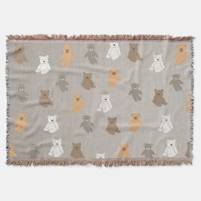 Cute Bear Pattern  Throw Blanket (Front)
