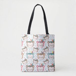 Cute Bear Pattern Tote Bag with Colourful Boho