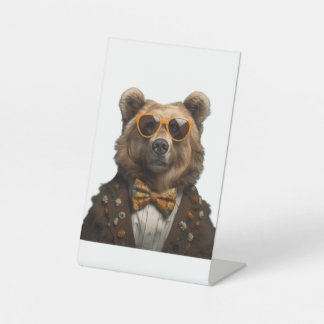 Cute bear pedestal sign