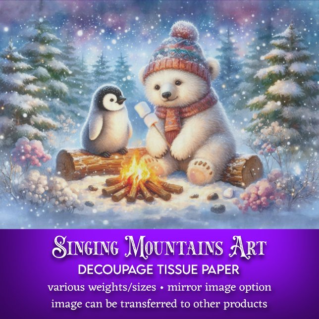 Cute Bear & Penguin Winter Woodland Art Decoupage Tissue Paper (Creator Uploaded)
