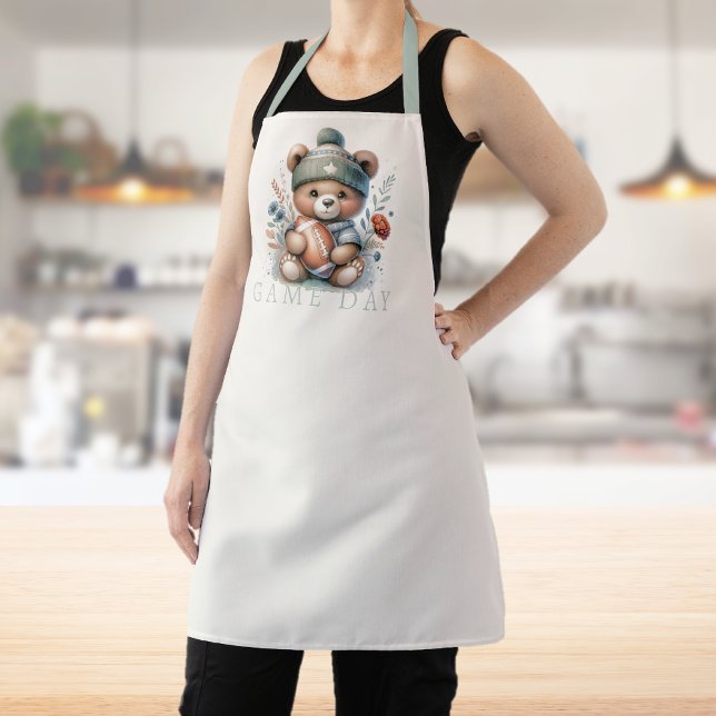 Cute Bear Personalised Football Apron (Personalized Football Apron)
