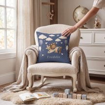 Cute Bear Pilot Flying Aeroplane Clouds Stars Blue