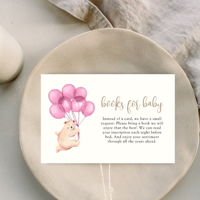 Cute Bear Pink Balloon Baby Shower Books For Baby Enclosure Card (Cute Bear Pink Balloon Baby Shower Books For Baby Enclosure Card)