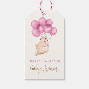 Cute Bear Pink Balloon Baby Shower Gift Tags
