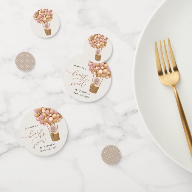 Cute Bear, Pink Balloons, First Birthday Confetti (Group)