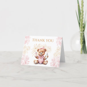 Cute Bear Pink New Year Girl Baby Shower Thank You Card
