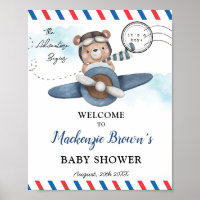Cute Bear Plane Adventure Begins Boy Baby Shower