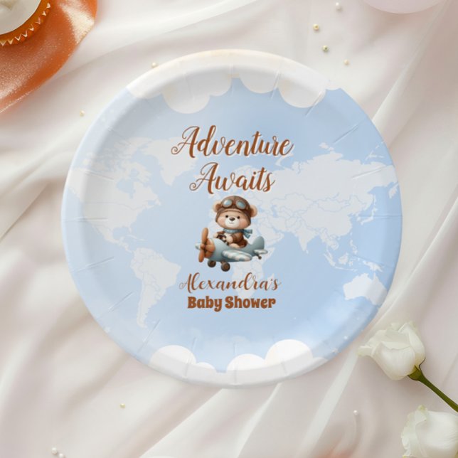 Cute Bear Plane Adventure Begins Paper Plate (Creator Uploaded)
