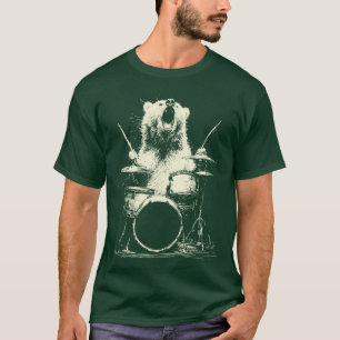 Cute Bear Playing Drums Funny Music Animal Drummer T-Shirt