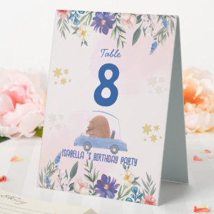 Cute Bear Race car Tropical Flower Birthday party