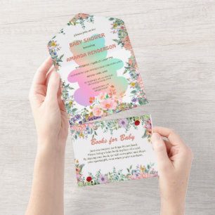 Cute Bear rainbow watercolor gradient baby shower All In One Invitation