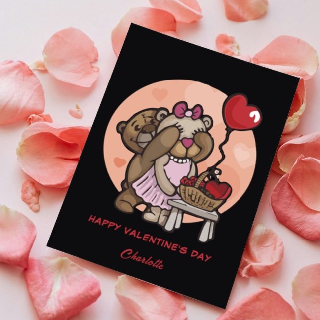 Cute Bear Red Hearts Valentine Day For Kids Holiday Card (Creator Uploaded)