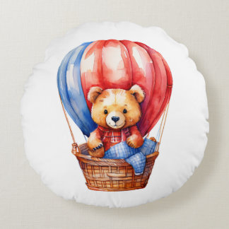 Cute Bear Riding in a Hot Air Balloon Pillow