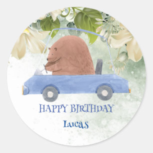 Cute Bear Safari jungle Zoo Birthday party Classic Round Sticker