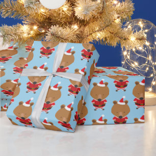 Cute Bear Santa Hat Christmas Holiday Wrapping Paper
