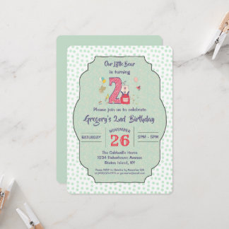 Cute bear second birthday celebration invitation