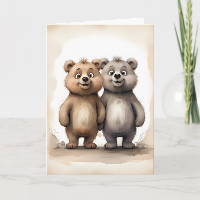 Cute Bear Siblings Best Friends Buddies Portrait Card (Front)