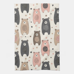 Cute Bear - Soft Pastel Woodland (1) Tea Towel