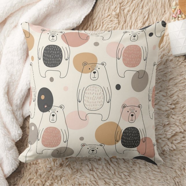 Cute Bear - Soft Pastel Woodland (3) Cushion (Blanket)
