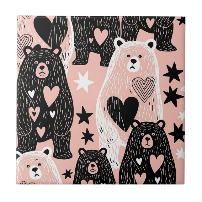 Cute Bear - Soft Pastel Woodland (4) Ceramic Tile (Front)